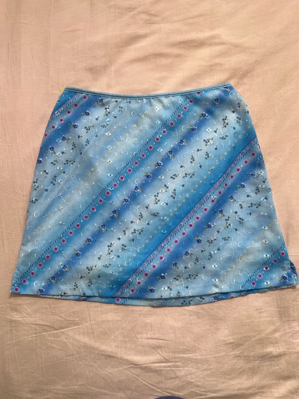 Y2K Blue Fairy Floral Embroidered A-Line Skirt